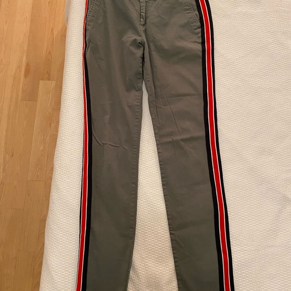 Trendy khaki military straight pants with navy, red & white side stripe - size 7 - Picture 4 of 7